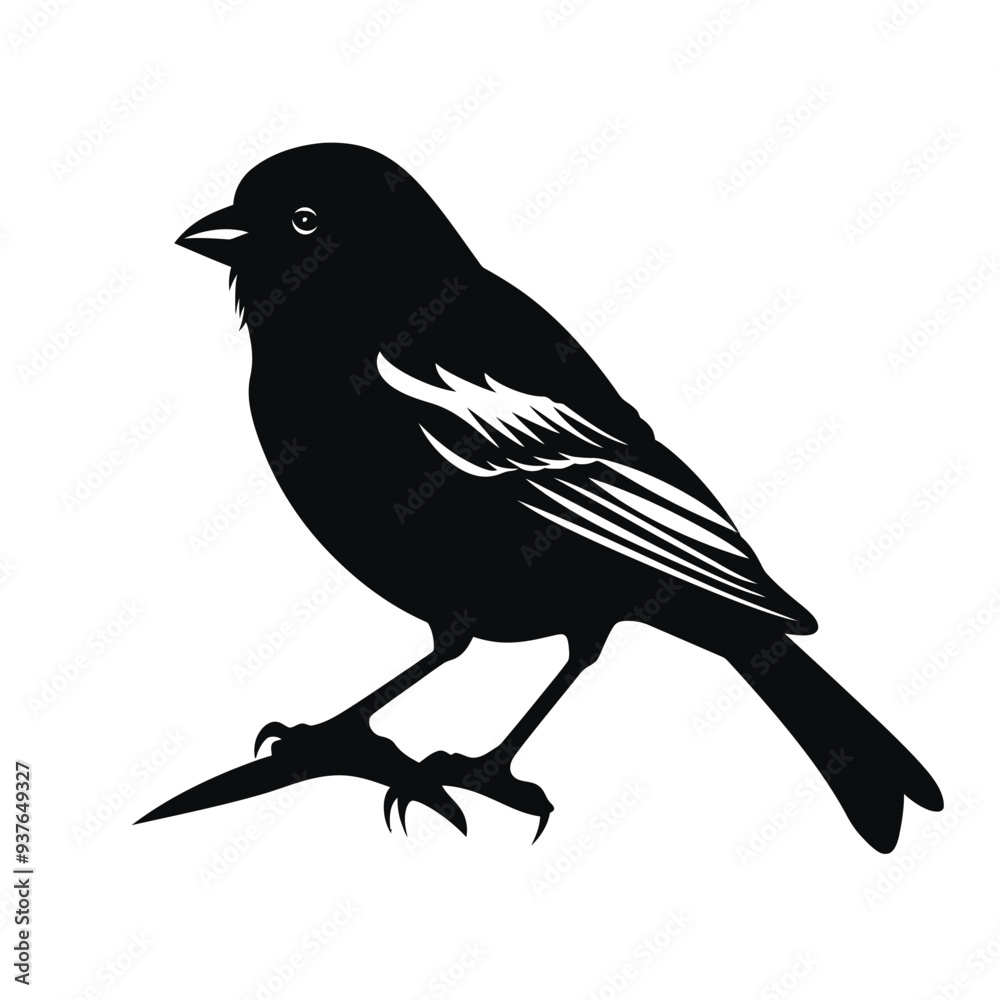 Fototapeta premium black silhouette of a finch bird isolated on white background