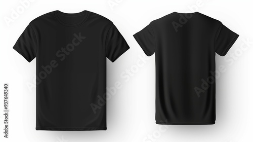 Blank Black t-shirt mockup, front and back view isolated on white background. Generative ai