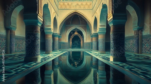 Interior of Mosque with Geometric Patterns Evoking Calm and Spirituality photo