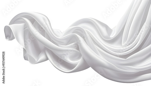 Flowing White Silk Fabric, Isolated on Black