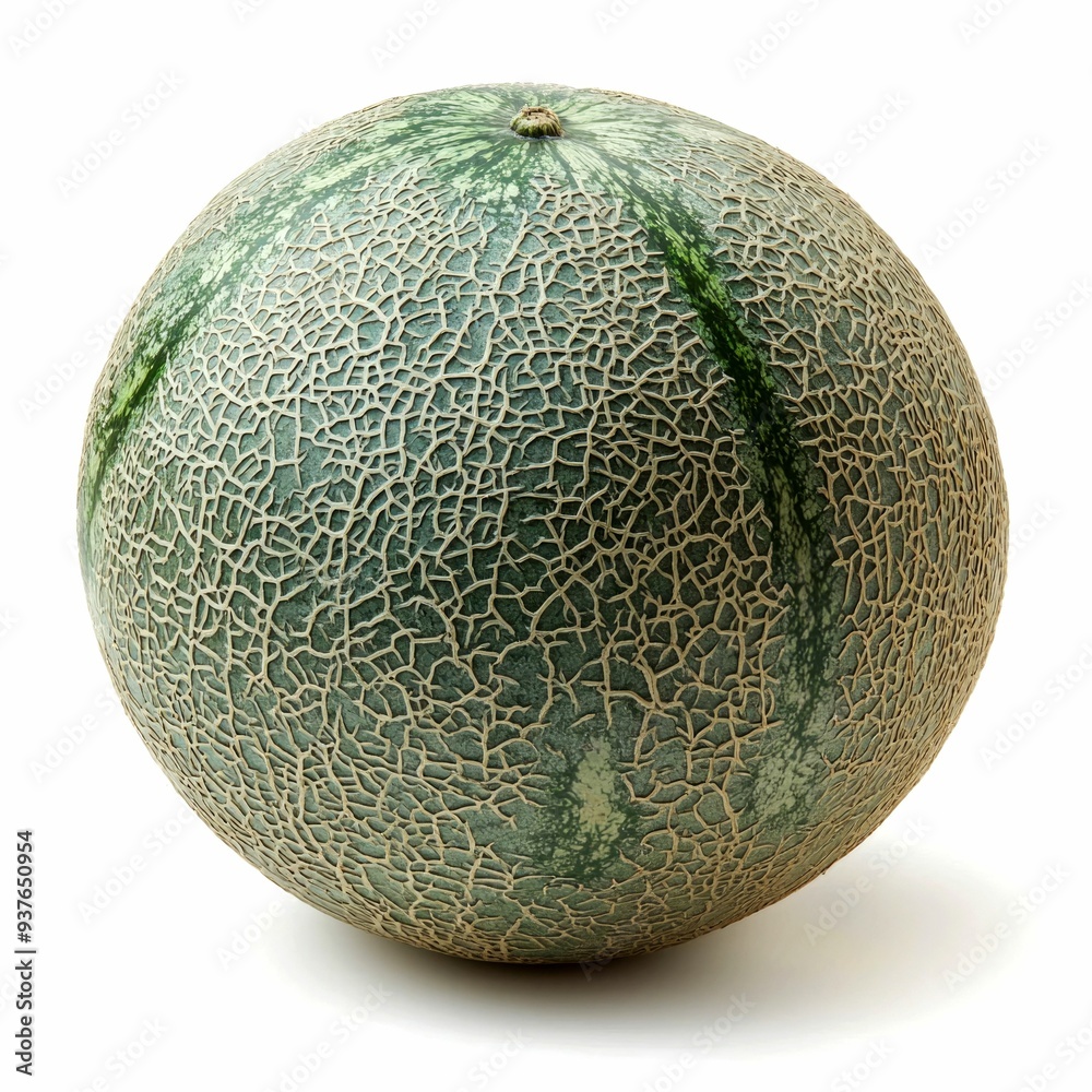 A Whole Green Cantaloupe Melon on White Background A Whole Green Cantaloupe Melon on White Background