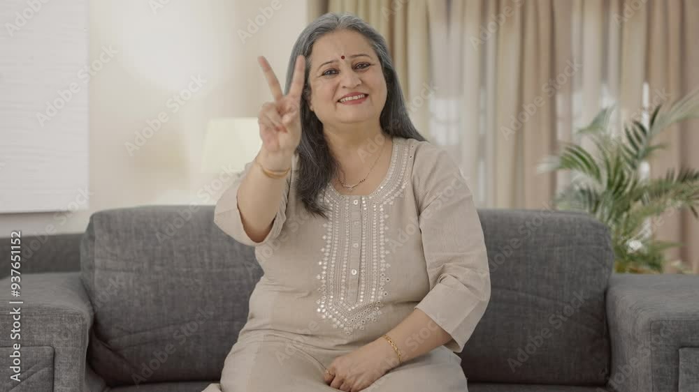 Happy Indian old woman showing victory sign Happy Indian old woman showing victory sign