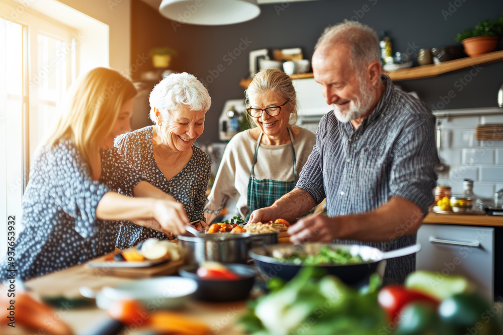 Family Cooking Together in Bright Morning Kitchen Family Cooking Together in Bright Morning Kitchen