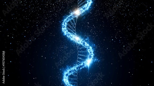 Glowing Blue DNA Helix Against a Starry Background