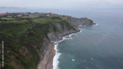 Drone shot of the cliffs near Gijon, Asturias, Spain