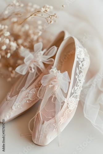 Minimalistic shot of ballet shoes emphasizing the intricate lace details AI generated illustration