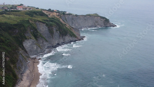 Drone shot of the cliffs near Gijon, Asturias, Spain