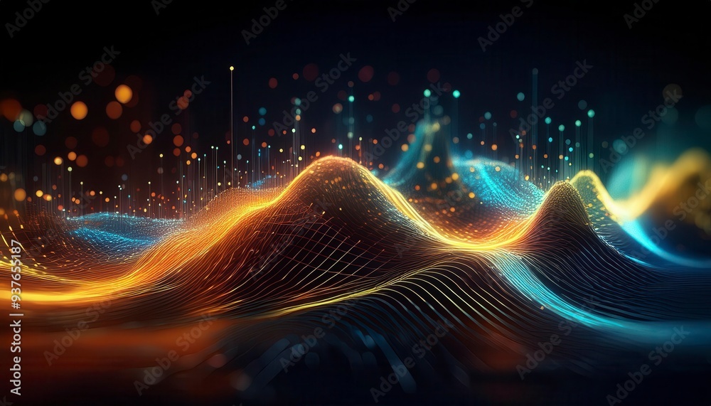 Abstract digital waves with glowing particles in a futuristic design. Ideal for technology blogs, digital art, sci-fi and business content. Generated image Abstract digital waves with glowing particles in a futuristic design. Ideal for technology blogs, digital art, sci-fi and business content. Generated image
