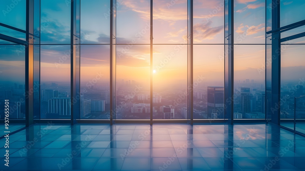 Fototapeta premium Modern office building with a spectacular view from the top floor AI generated illustration