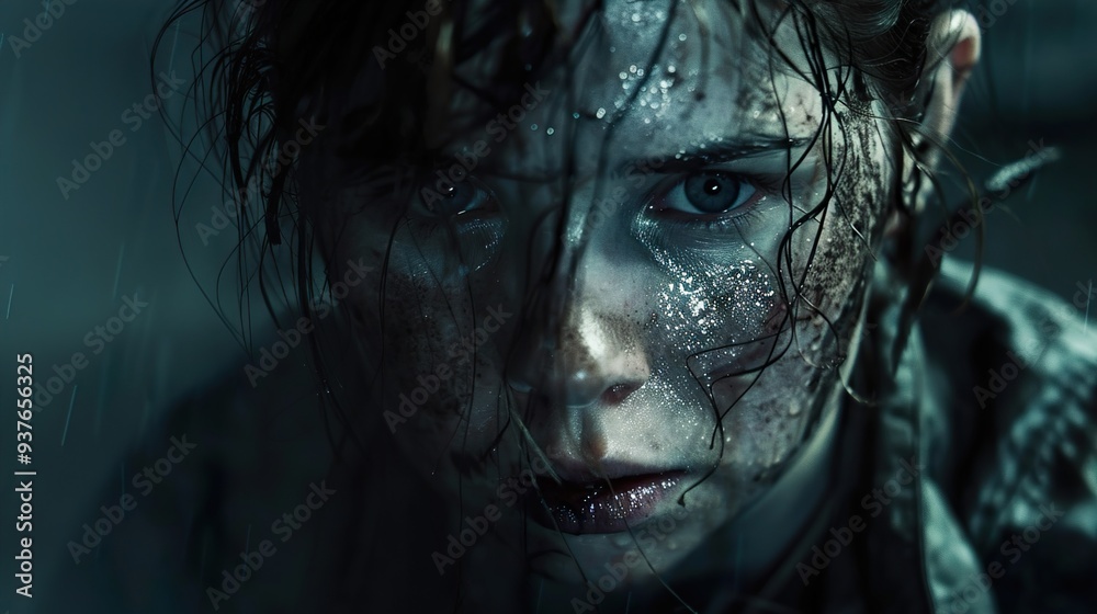 Intense Portrait of a Woman in the Rain Intense Portrait of a Woman in the Rain