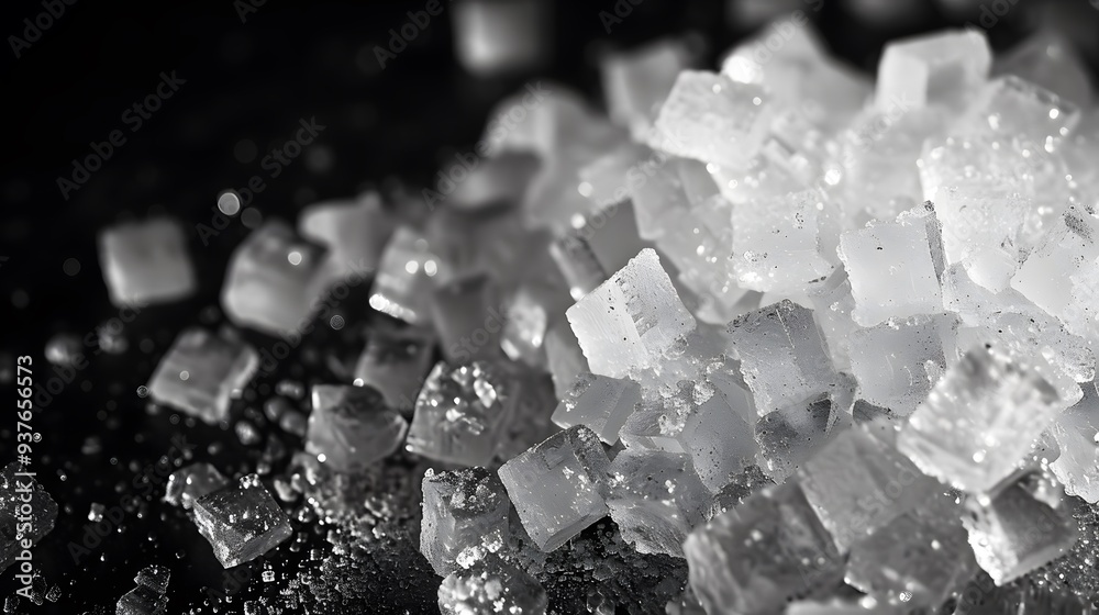 Monochrome shot of sugar crystals with high contrast lighting AI generated illustration Monochrome shot of sugar crystals with high contrast lighting AI generated illustration