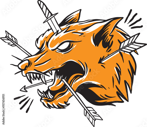 Head of a wolf. Styling the head for your design. Vector illustration, isolated objects orang 
