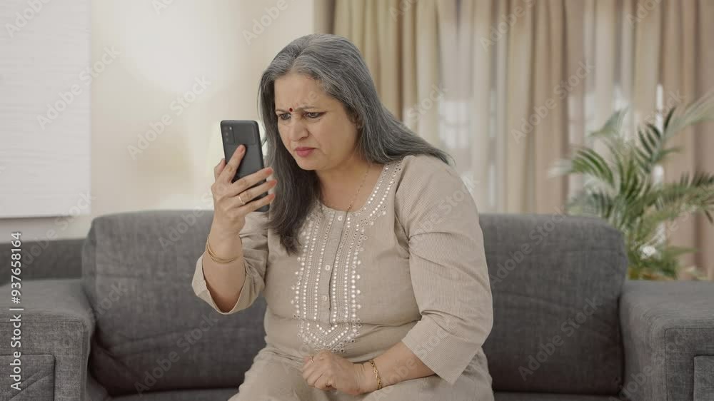 Angry Indian old woman shouting on video call