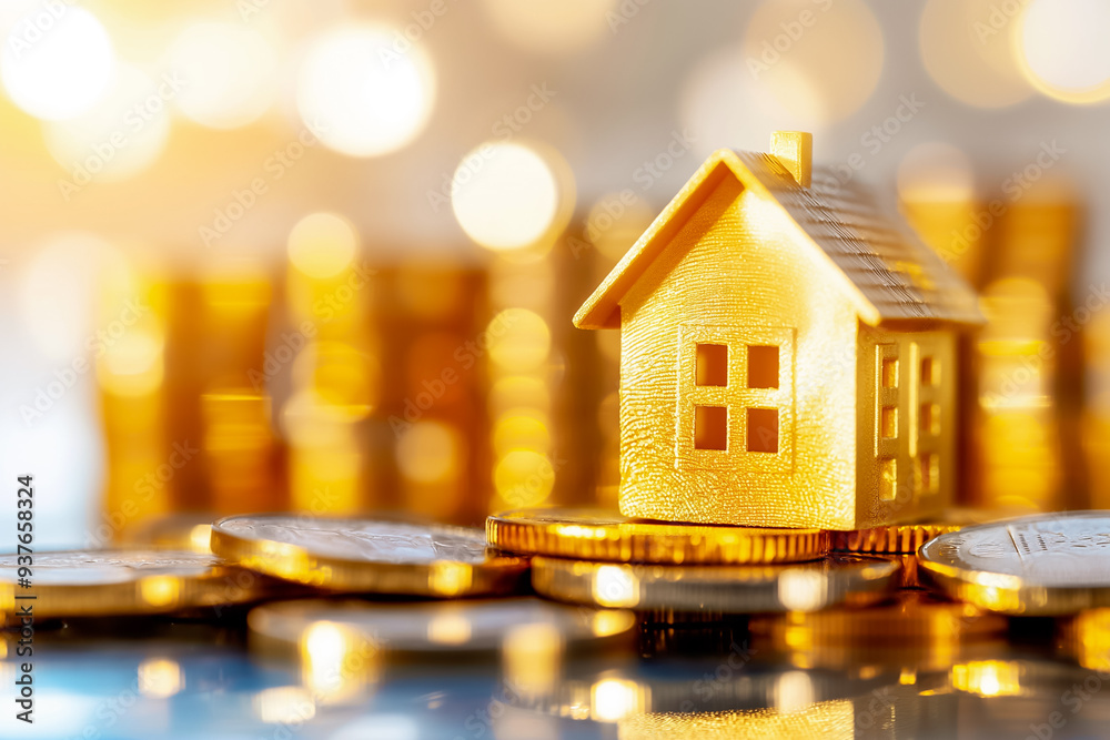 House Model on a Stack of Coins, Symbolizing Real Estate Investment and the Journey of Wealth Building House Model on a Stack of Coins, Symbolizing Real Estate Investment and the Journey of Wealth Building