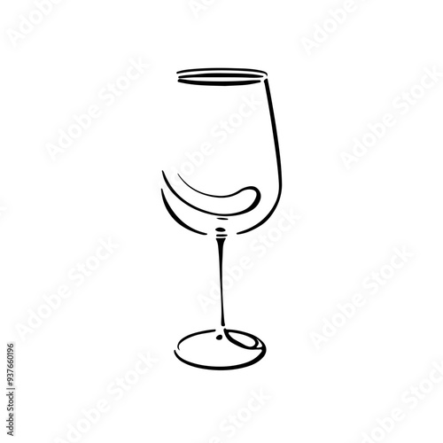 Minimalist Line Art Drawing of Wine Glass Black Sketch Isolated on White Background. Vector Wineglass Simple One Line Drawing. Minimal Hand Draw Illustration for Cafe, Party, Holiday, Invitation