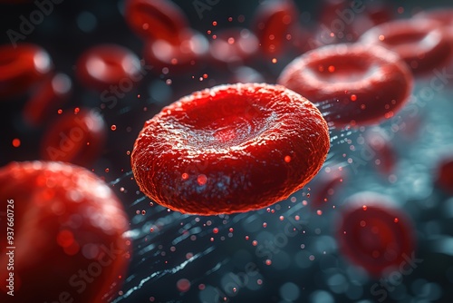 close up of blood cells, leukocytes, erythrocytes bloodstream
