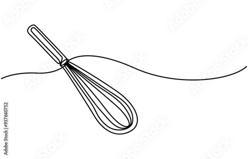 Beater Continuous Line Icon, Whisk Kitchen Icon In Line Style, Beater Continuous Line Icon, Vector continuous one single line drawing icon of whisk in silhouette on a white background. Linear stylized