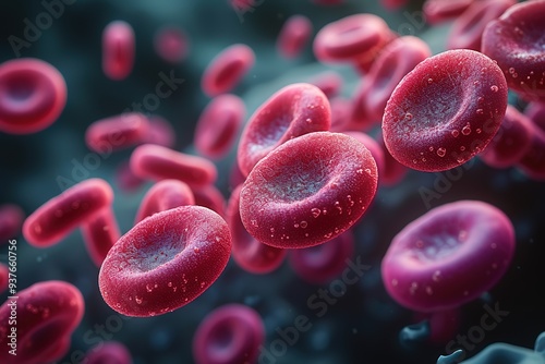 close up of blood cells, leukocytes, erythrocytes bloodstream