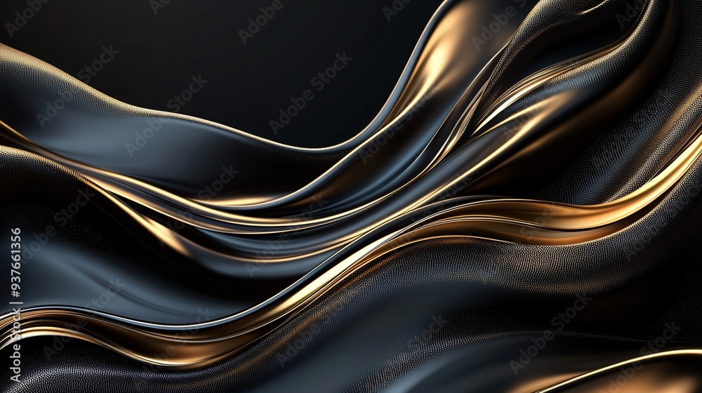 Naklejka premium Abstract Elegance in Gold and Black Modern Banner with Dynamic Shapes and Smooth Transitions