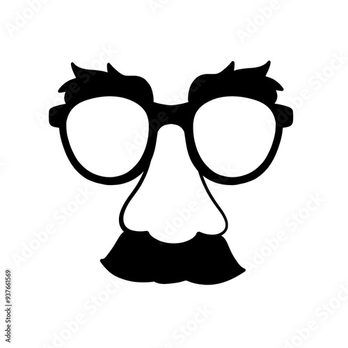 Silhouette of Glasses with Nose and Mustache - Vector Art Illustration