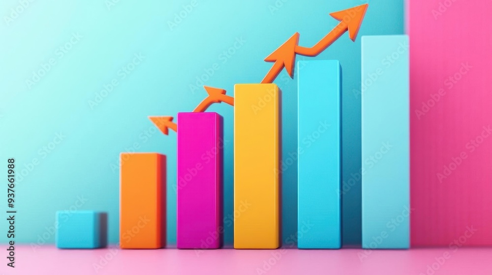 Colorful bar graph illustrating progress and growth on a vibrant background, showcasing business success and data visualization. Colorful bar graph illustrating progress and growth on a vibrant background, showcasing business success and data visualization.