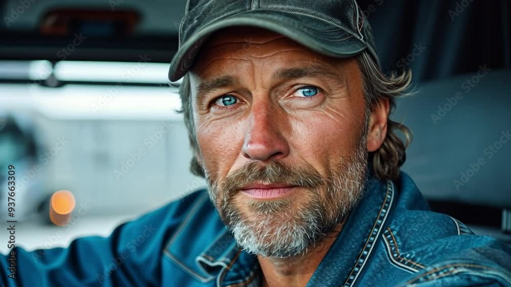 An expert truck driver eating lunch in the car An expert truck driver eating lunch in the car
