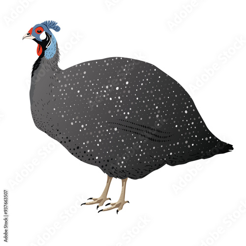 A vector of a detailed, realistic guinea fowl illustration for branding, educational materials, or custom designs. Easily editable for a variety of creative projects