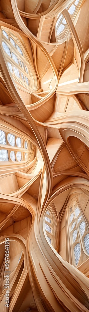 Abstract Wooden Structure with Windows.