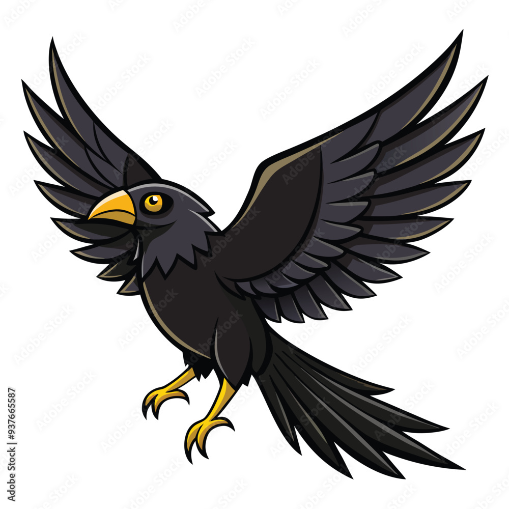 Fototapeta premium Beautiful Raven Crow Vector Illustration – Dark Bird Silhouette Art for Gothic, Nature, Halloween, and Fantasy Projects with Bold Black Feathers and Elegant Profile