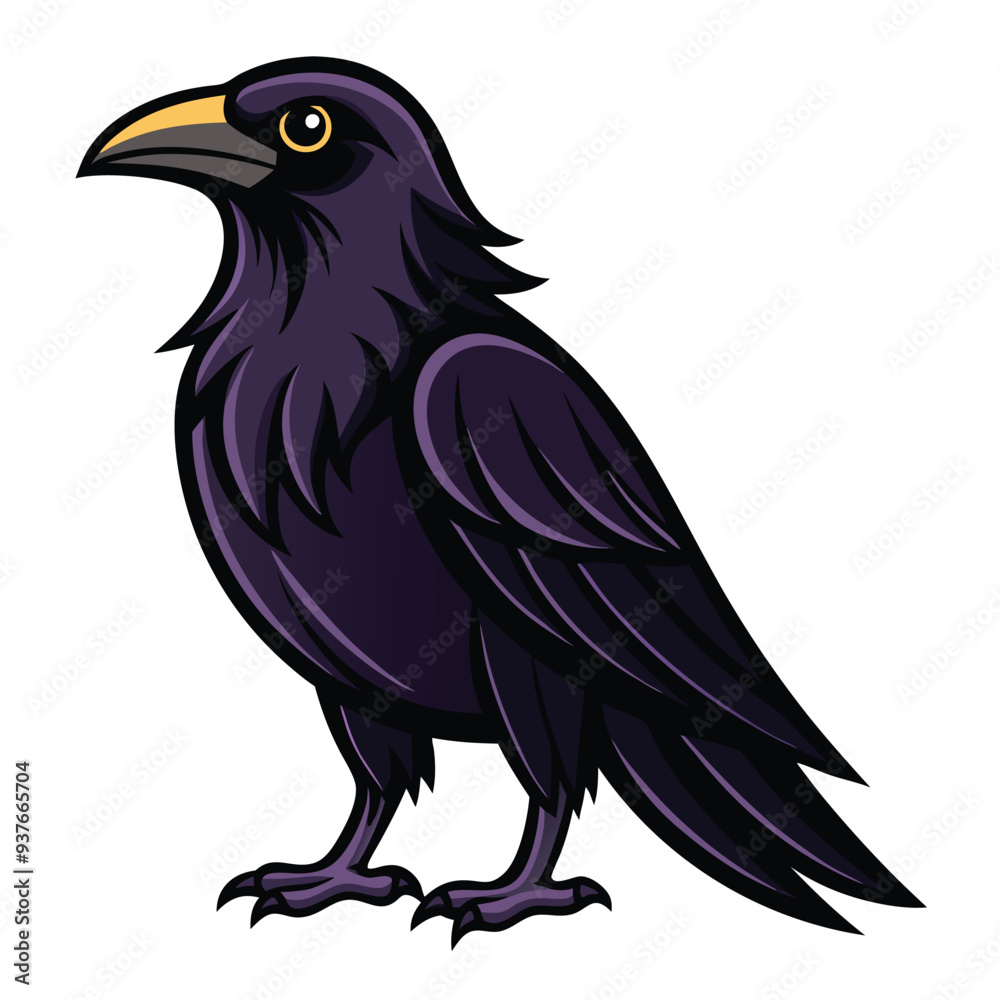 Fototapeta premium Beautiful Raven Crow Vector Illustration – Dark Bird Silhouette Art for Gothic, Nature, Halloween, and Fantasy Projects with Bold Black Feathers and Elegant Profile