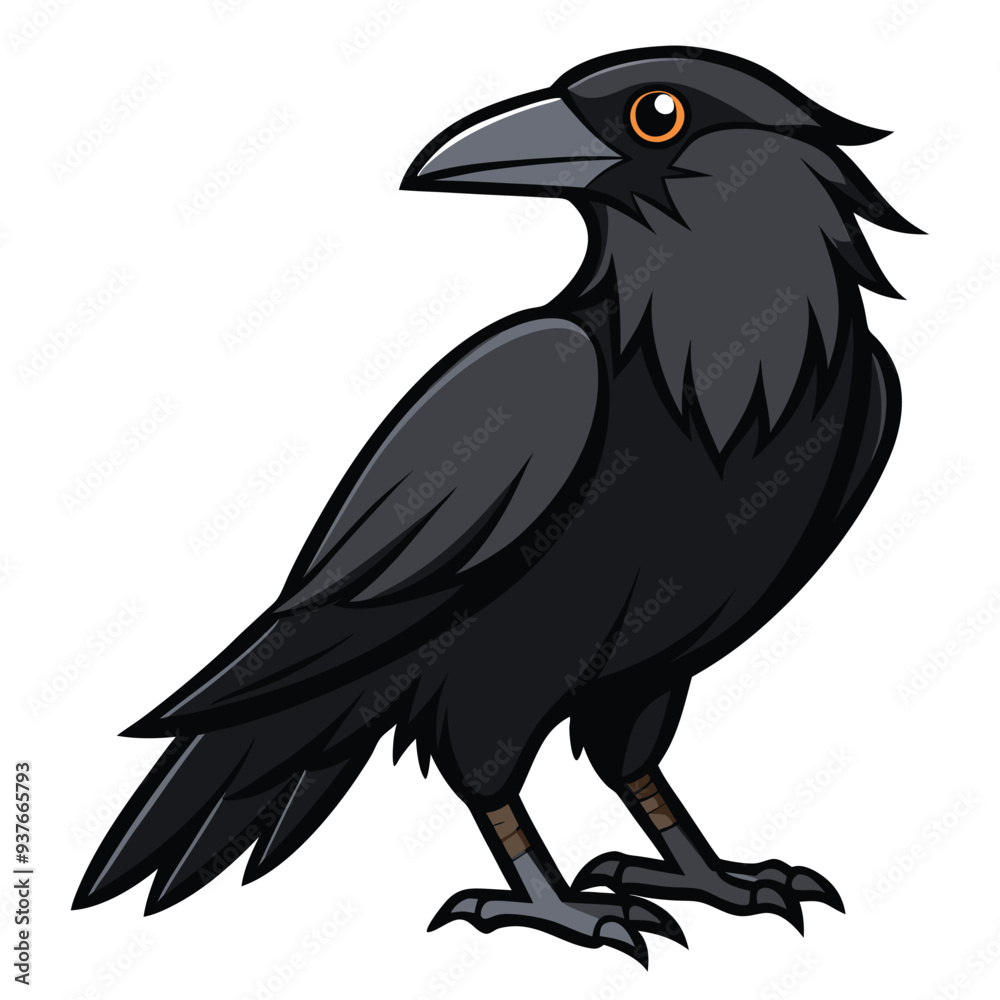 Fototapeta premium Beautiful Raven Crow Vector Illustration – Dark Bird Silhouette Art for Gothic, Nature, Halloween, and Fantasy Projects with Bold Black Feathers and Elegant Profile