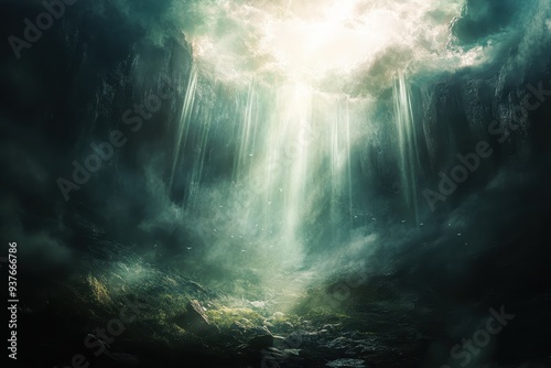 A Divine Light Shining Through a Mountainous Cave