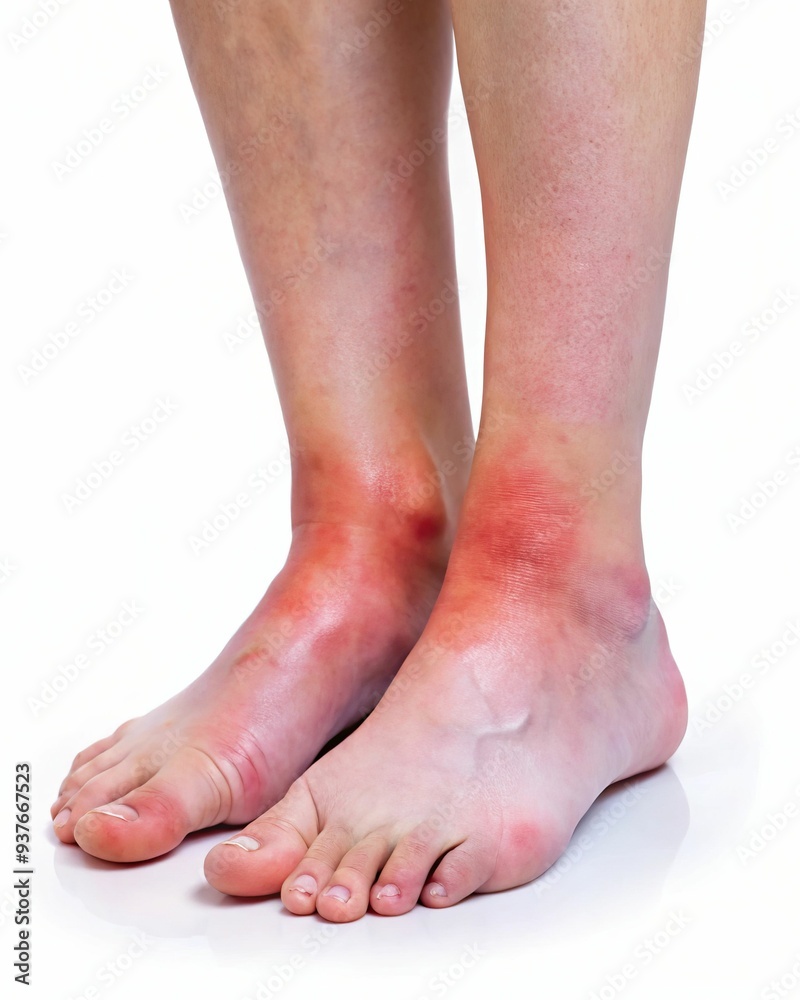 Two people's feet with red marks on them Two people's feet with red marks on them