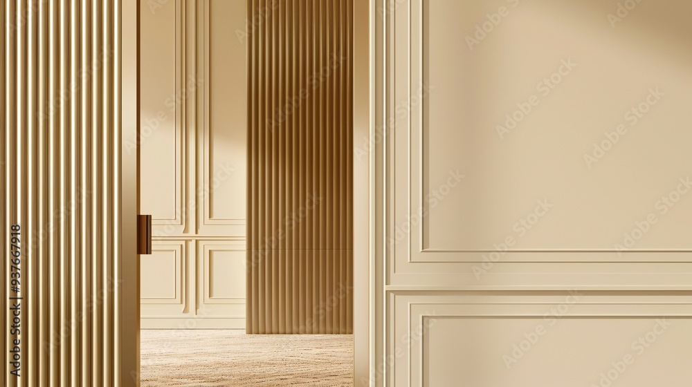 elegance and tranquility at a hotel suite with captivating 3D geometric patterns and minimalist luxury.