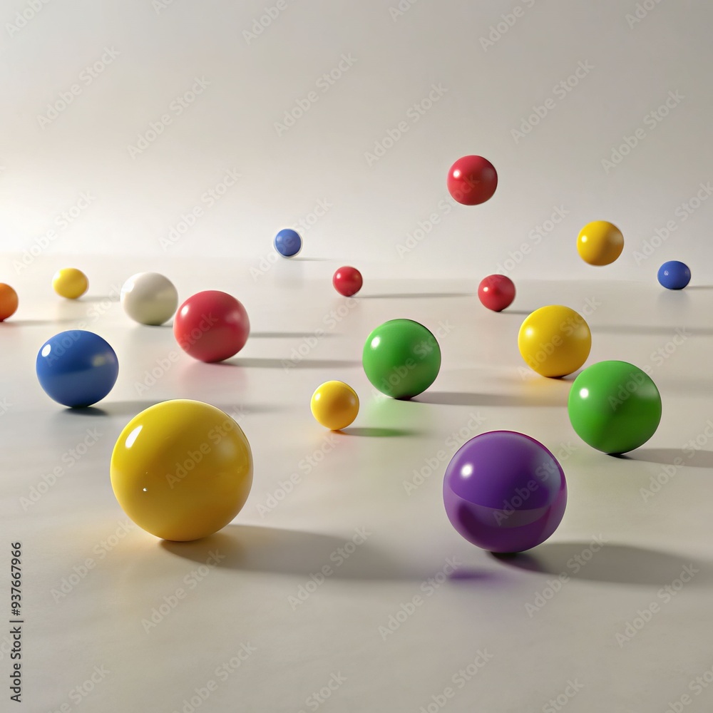 A bunch of colorful balls are scattered across a white background A bunch of colorful balls are scattered across a white background