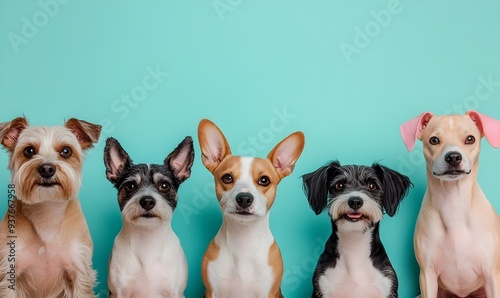 Diverse Set of Adorable Dogs in Pastel Colored Studio