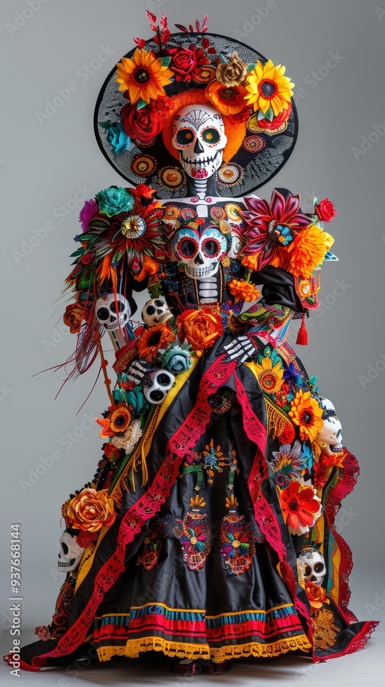 Day of the Dead Costume with Sugar Skulls and Flowers. Day of the Dead Costume with Sugar Skulls and Flowers.
