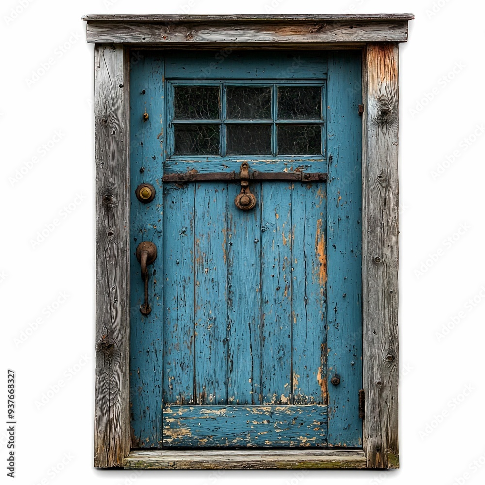 Weathered Blue Wooden Door with Rusted Hardware Weathered Blue Wooden Door with Rusted Hardware