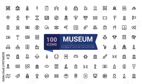 Museum, art and culture icons collection. Pixel perfect, minimalistic web and UI icon. Outline icon collections. Editable vector illustration.