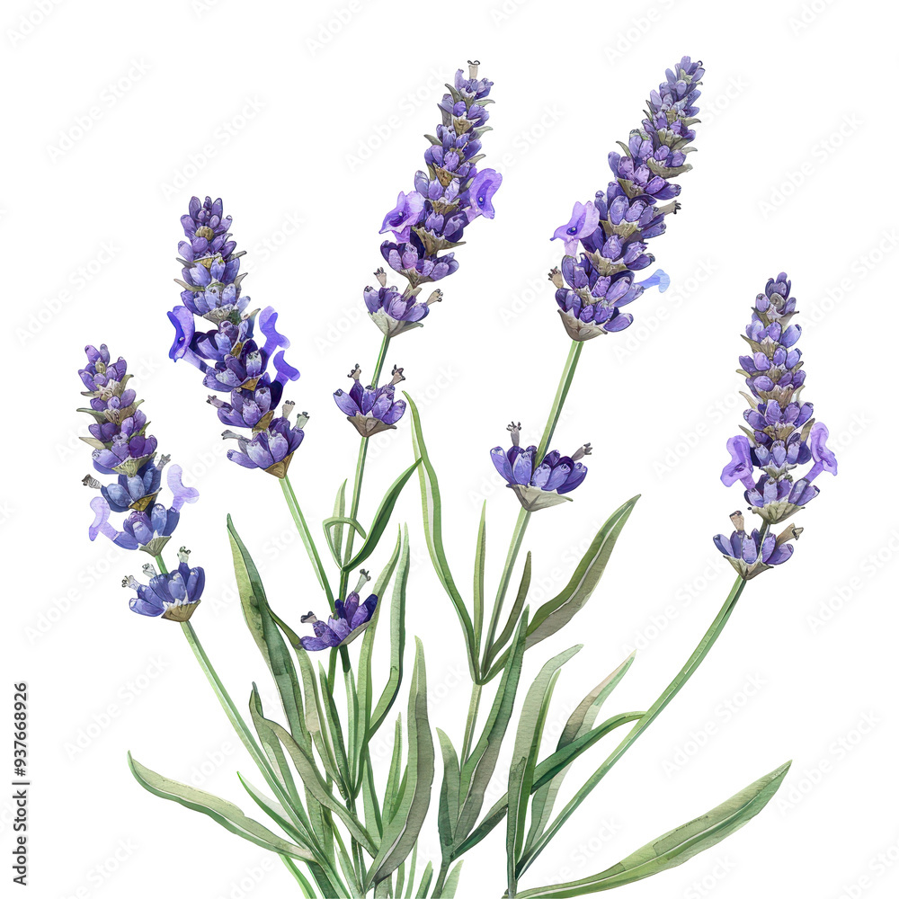 Naklejka premium A beautifully arranged lavender bouquet with a purple ribbon, isolated on white. Ideal for floral and natural themes.