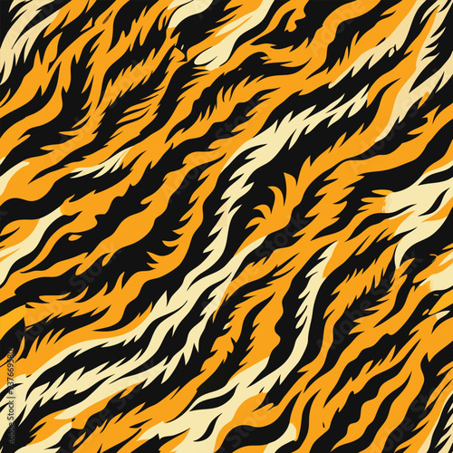 Seamless Tiger Skin Vector Background – Wild Animal Fur Pattern for Fashion, Fabric, Textiles, and Digital Design with High-Quality Exotic Jungle Texture