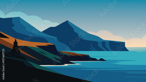 view of the Faroe Islands, showcasing their rugged landscapes and dramatic coastal cliffs flat vector illustration.