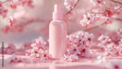 Soft Peach Body Lotion Mockup Displayed on Pink Sandstone Skincare Mockup