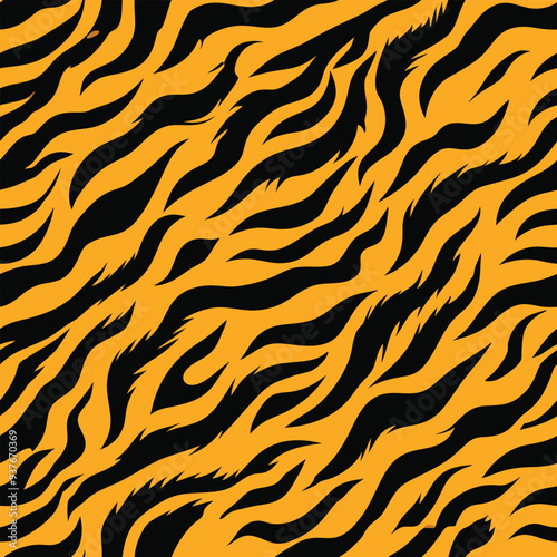 Seamless Tiger Skin Vector Background – Wild Animal Fur Pattern for Fashion, Fabric, Textiles, and Digital Design with High-Quality Exotic Jungle Texture