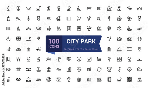 City park Icons set. Bundle of linear style city park Icons. Simple editable vector stroke illustration.