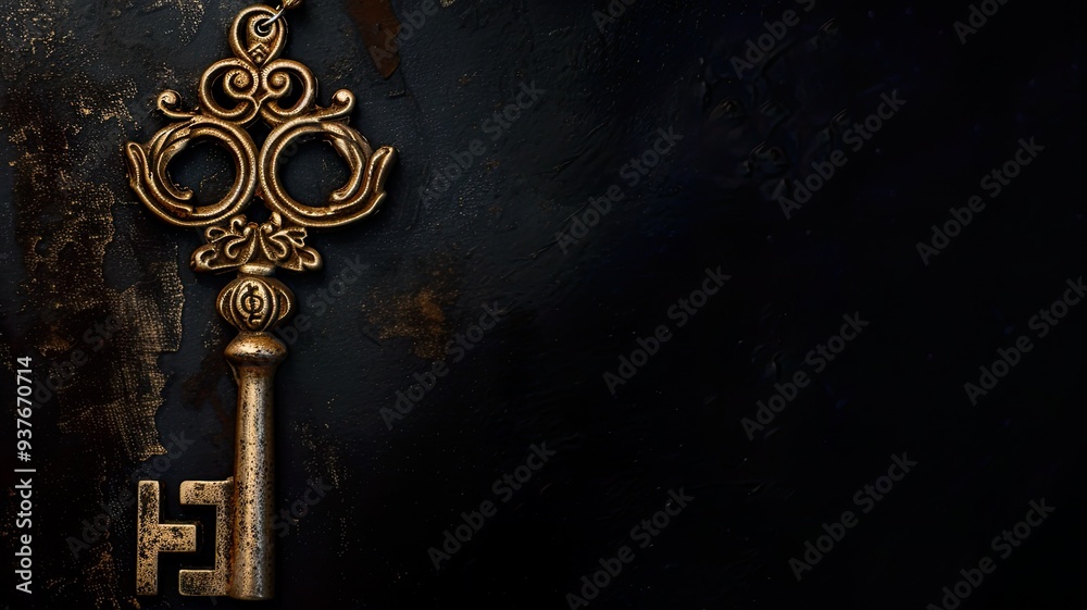 Ornate Antique Key on a Dark Background Ornate Antique Key on a Dark Background