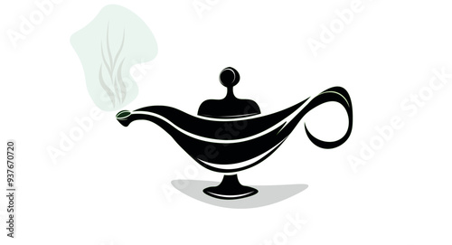 Magic genie lamp vector illustration. vector illustration of a magic genie lamp. Lamp aladdin magic vector icon smoke. Aladin genie lamp bottle wish cartoon illustration.	Magic genie lamp vector illus