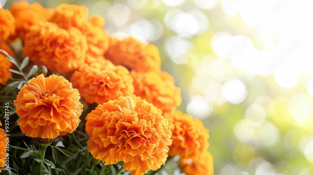 Bright Orange Marigolds with Blurred Green Background. Bright Orange Marigolds with Blurred Green Background.