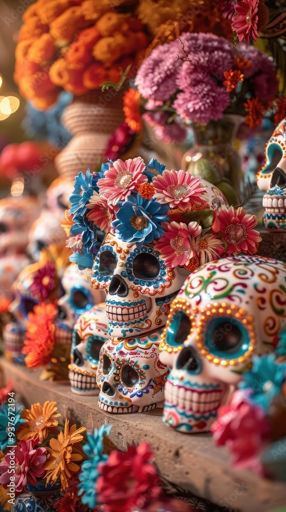Day of the Dead Sugar Skulls with Flowers. Day of the Dead Sugar Skulls with Flowers.