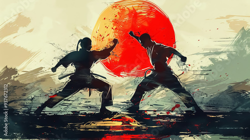 Two Martial Arts Masters Practicing Karate: Two martial arts masters practicing karate